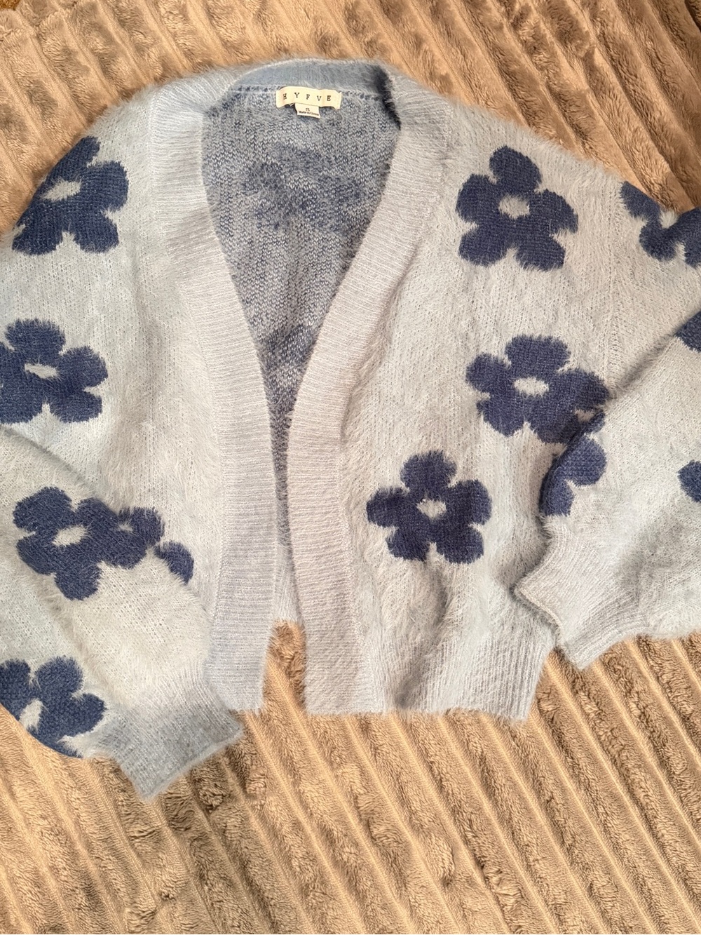 HYFVE Light Blue Cardigan with‎ Navy Floral Pattern